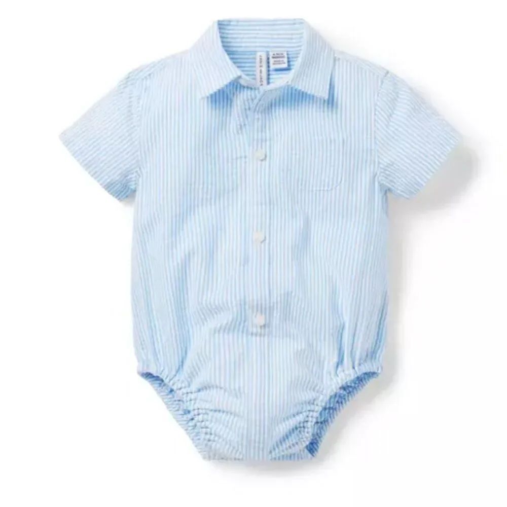 Janie and Jack 100049139 Baby Light Blue Striped Seersucker Bodysuit size 0-3 m